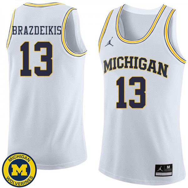 Men Michigan Wolverines #13 Ignas Brazdeikis White Jordan Brand College Basketball Jersey